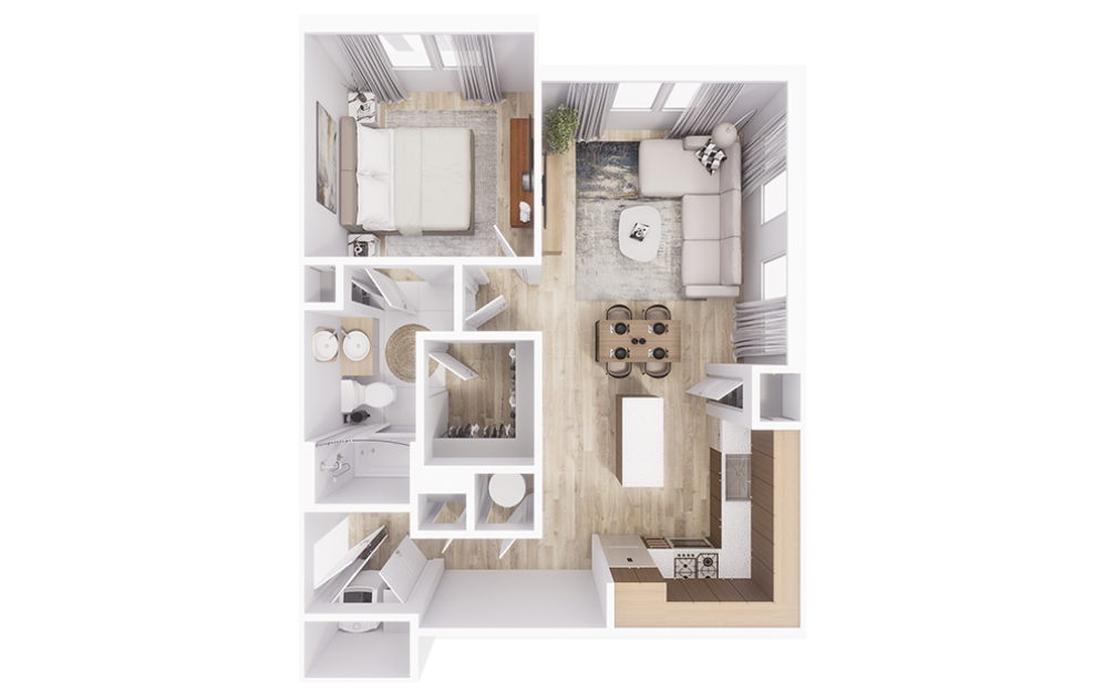 A3 - 1 bedroom floorplan layout with 1 bathroom and 836 square feet (3D)